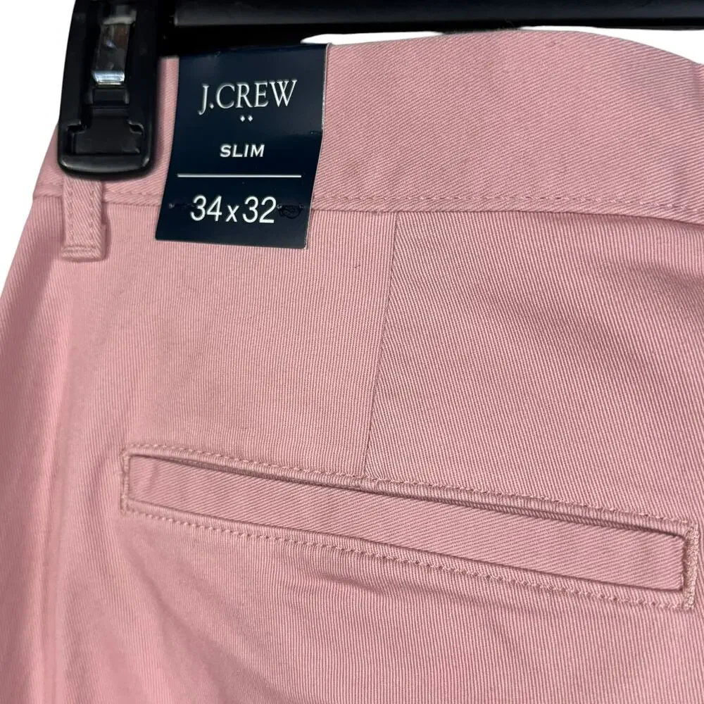 J. Crew Mens SZ 34x32 Flex Slim Pants Zip-Fly Slash Pockets Straight Leg Pink